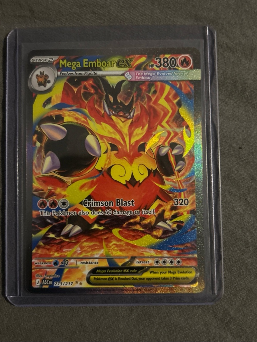 Pokemon Mega Emboar EX Holographic Card - Red, Orange, Yellow